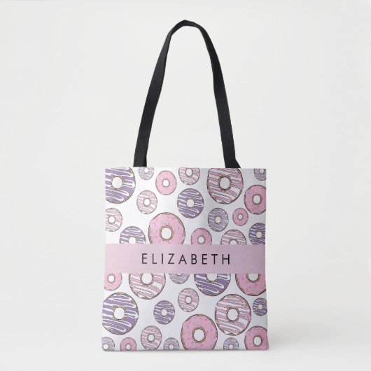 Rosa Donuts, Lila Donuts, Sprinklen, Ihr Name Tasche (Vorderseite)