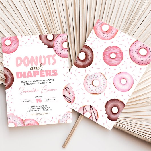 Rosa Donuts und Windeln Kinderdusche Einladung