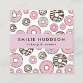 Rosa Donuts, weiße Donuts, Kuchenladen, Konditorei Quadratische Visitenkarte (Vorderseite)