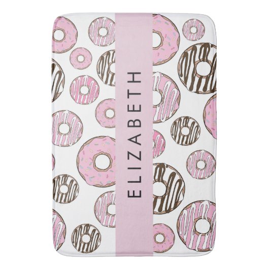 Rosa Donuts, weiße Donuts, Sprinklen, Ihr Name Badematte (Vorderseite Vertikal)