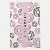Rosa Donuts, weiße Donuts, Sprinklen, Ihr Name Geschirrtuch (Vertikal)