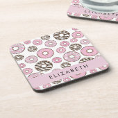 Rosa Donuts, weiße Donuts, Sprinklen, Ihr Name Getränkeuntersetzer (Linke Seite)