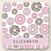 Rosa Donuts, weiße Donuts, Sprinklen, Ihr Name Getränkeuntersetzer (Vorderseite)
