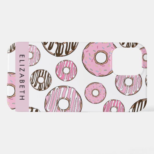 Rosa Donuts, weiße Donuts, Sprinklen, Ihr Name iPhone Hülle (Rückseite (Horizontal))