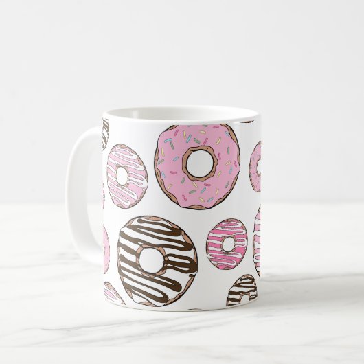 Rosa Donuts, weiße Donuts, Sprinklen, Ihr Name Kaffeetasse (Vorderseite Links)