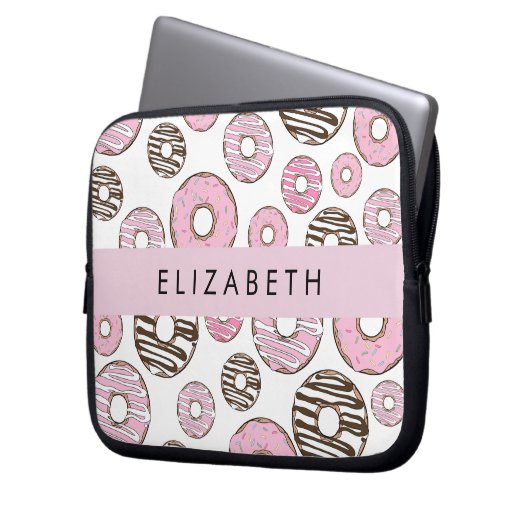 Rosa Donuts, weiße Donuts, Sprinklen, Ihr Name Laptopschutzhülle (Vorderseite Links)