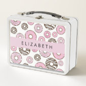 Rosa Donuts, weiße Donuts, Sprinklen, Ihr Name Metall Brotdose (Vorderseite)