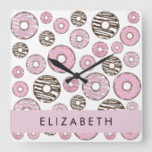 Rosa Donuts, weiße Donuts, Sprinklen, Ihr Name Quadratische Wanduhr (Vorderseite)