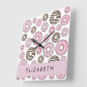 Rosa Donuts, weiße Donuts, Sprinklen, Ihr Name Quadratische Wanduhr (Winkel)
