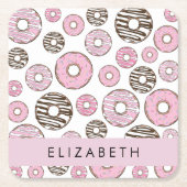 Rosa Donuts, weiße Donuts, Sprinklen, Ihr Name Rechteckiger Pappuntersetzer (Vorderseite)