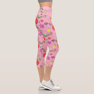 Rosa Doodle Art Spaß Blumen / Floral Capri Leggings