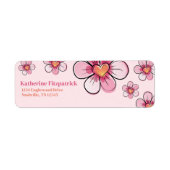 Rosa Doodle-Blumen-Baby-Shower-Rücksendeadresse (Vorne)