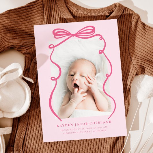 Rosa Doodle Bow Rahmen Geburtshaus Ankündigung Fot