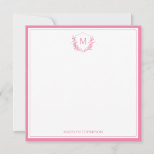 Rosa Doppelgrenzenlose Wappen Monogramm Mitteilungskarte