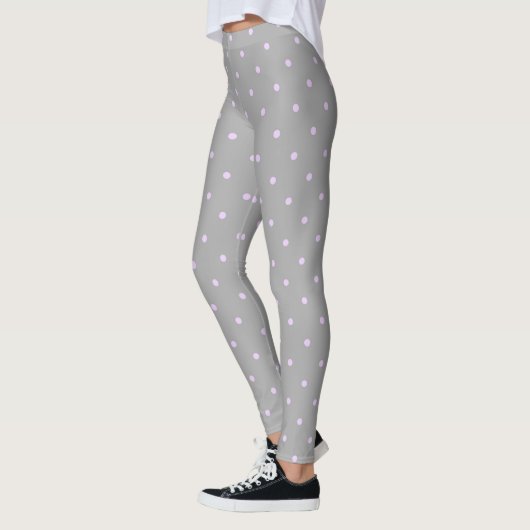 Rosa Dot Gray Hintergrund Elegant Polka Dot Dotter Leggings (Links)