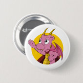 Rosa Drache Cartoon Button (Vorne & Hinten)