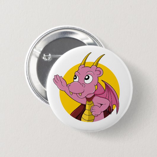 Rosa Drache Cartoon Button (Vorne & Hinten)
