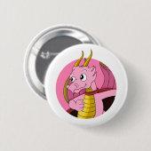 Rosa Drache Cartoon Button (Vorne & Hinten)