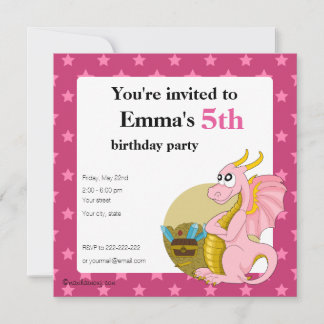 Rosa Drache Cartoon Geburtstagsausdrucke Einladung