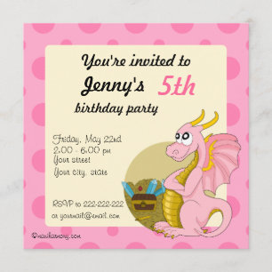 Rosa Drache Cartoon Geburtstagsausdrucke Einladung