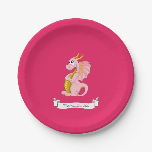 Rosa Drache Cartoon Pappteller (Vorderseite)