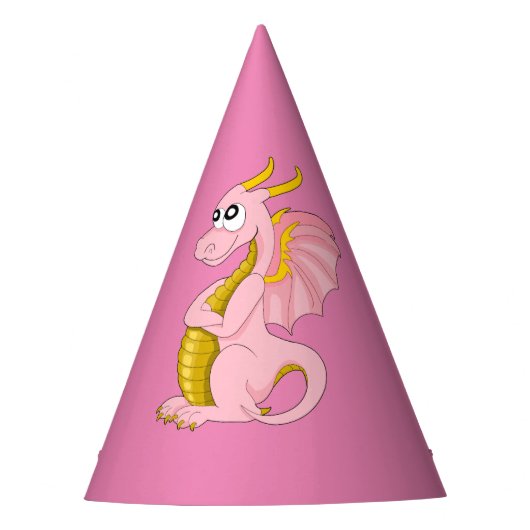 Rosa Drache Cartoon Partyhütchen (Vorderseite)