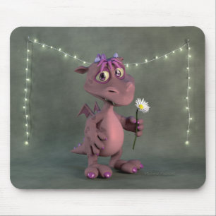 Rosa Drache mit Gänseblümchen Mousepad