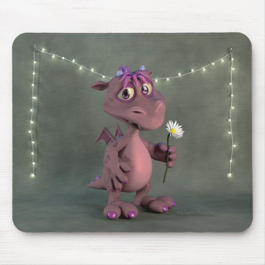 Rosa Drache mit Gänseblümchen Mousepad (Vorne)