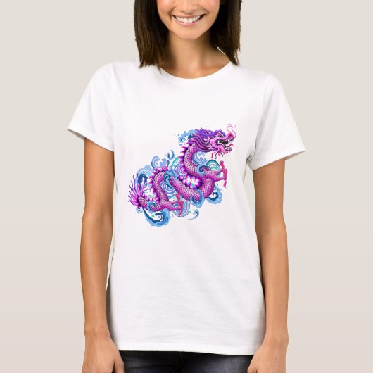 Rosa Drache mit Wasser-Spritzen T-Shirt (Vorderseite)