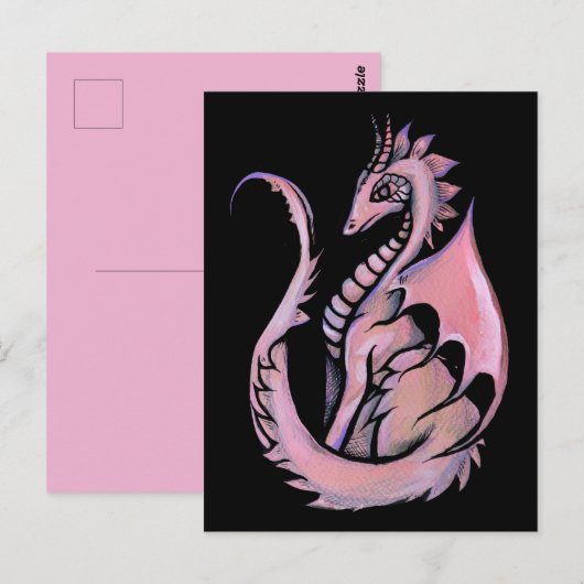 Rosa Drache Postkarte (Vorne/Hinten)