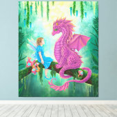 Rosa Drache und Fee Leinwanddruck (Insitu (Holzboden))