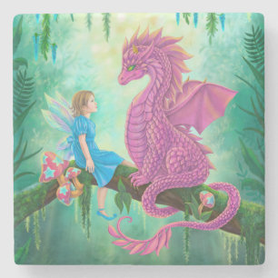 Rosa Drache und Fee Steinuntersetzer