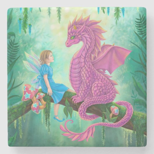 Rosa Drache und Fee Steinuntersetzer (Vorderseite)