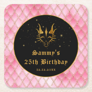 Rosa Drachen Schuppen Gold Faux Glitter Geburtstag Rechteckiger Pappuntersetzer