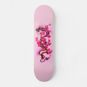 Rosa Drachen und Blüten Skateboard