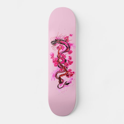 Rosa Drachen und Blüten Skateboard (Vorderseite)