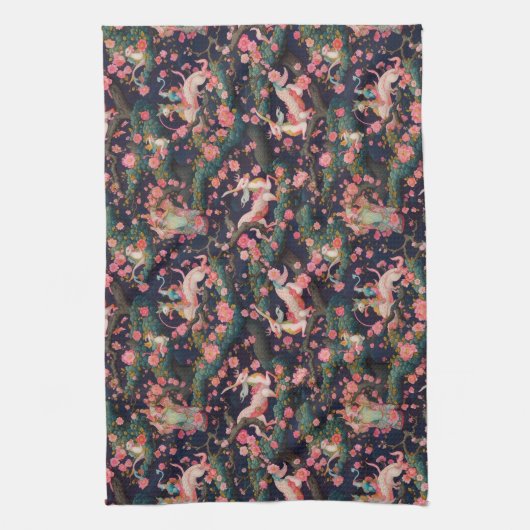 Rosa Drachen und Kirschblüten Geschirrtuch (Vertikal)