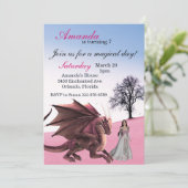 Rosa Drachenprinzessin Magische Geburtstagspartei Einladung (Stehend Vorderseite)