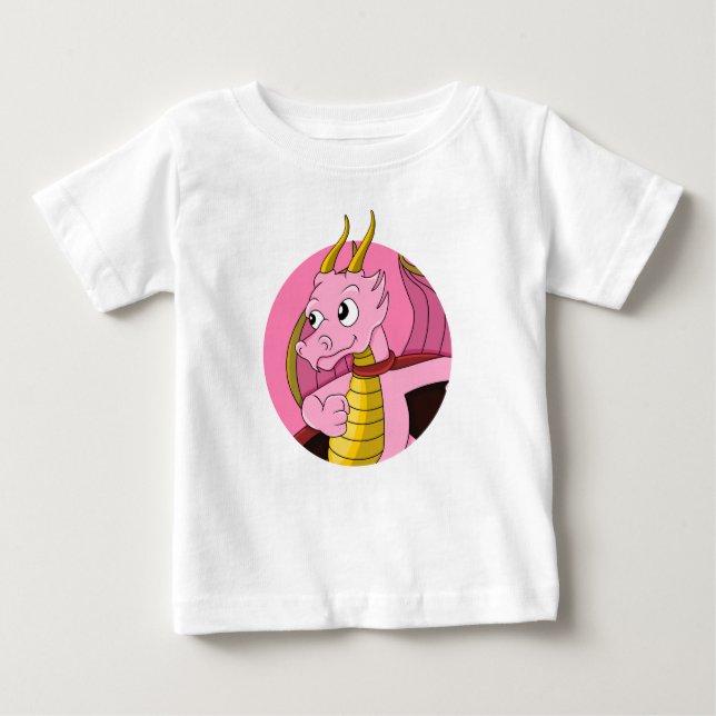 Rosa Dragon Cartoon Baby T - Shirt (Vorderseite)