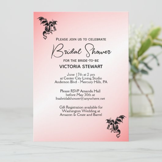 Rosa Dragon Fantasy Bridal Dusche Einladung (Stehend Vorderseite)