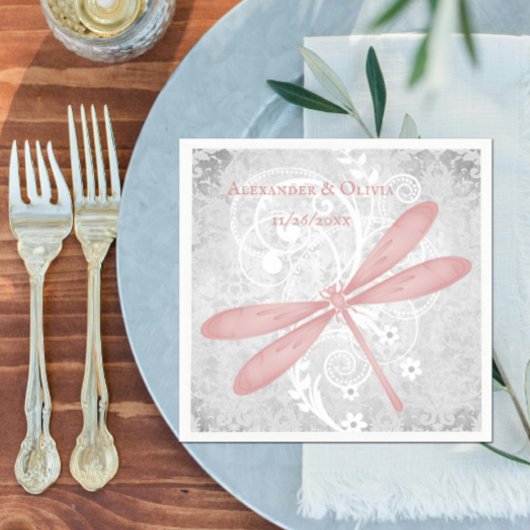 Rosa Dragonfly Brautparty Napkin Serviette
