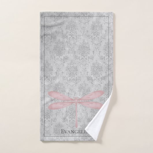 Rosa Dragonfly Damask Badhandtuch Set (Handtuch)