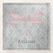 Rosa Dragonfly Damask Glasuntersetzer (Vorderseite)