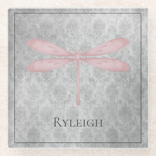 Rosa Dragonfly Damask Glasuntersetzer (Vorderseite)