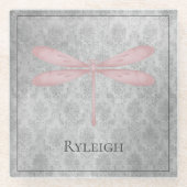 Rosa Dragonfly Damask Glasuntersetzer (Vorderseite)