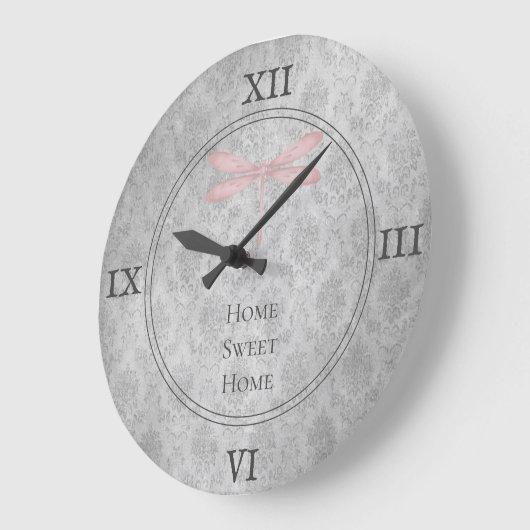 Rosa Dragonfly Damask Große Wanduhr (Winkel)