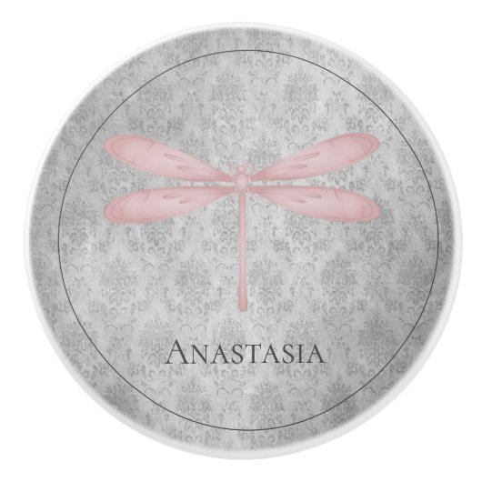 Rosa Dragonfly Damask Keramikknauf (Vorderseite)