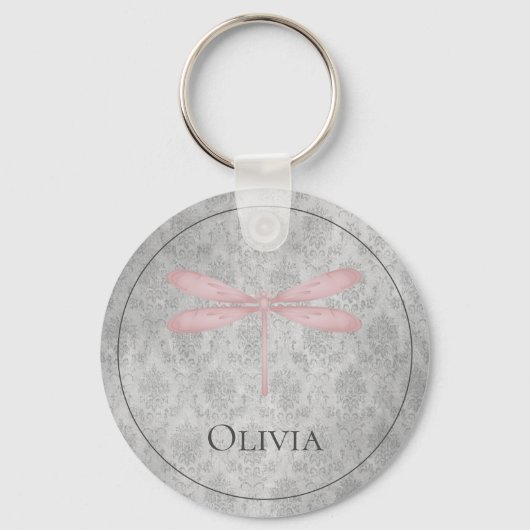 Rosa Dragonfly Damask Schlüsselanhänger (Vorderseite)