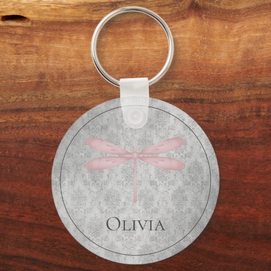 Rosa Dragonfly Damask Schlüsselanhänger (Rückseite)