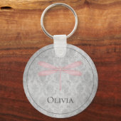 Rosa Dragonfly Damask Schlüsselanhänger (Vorderseite)